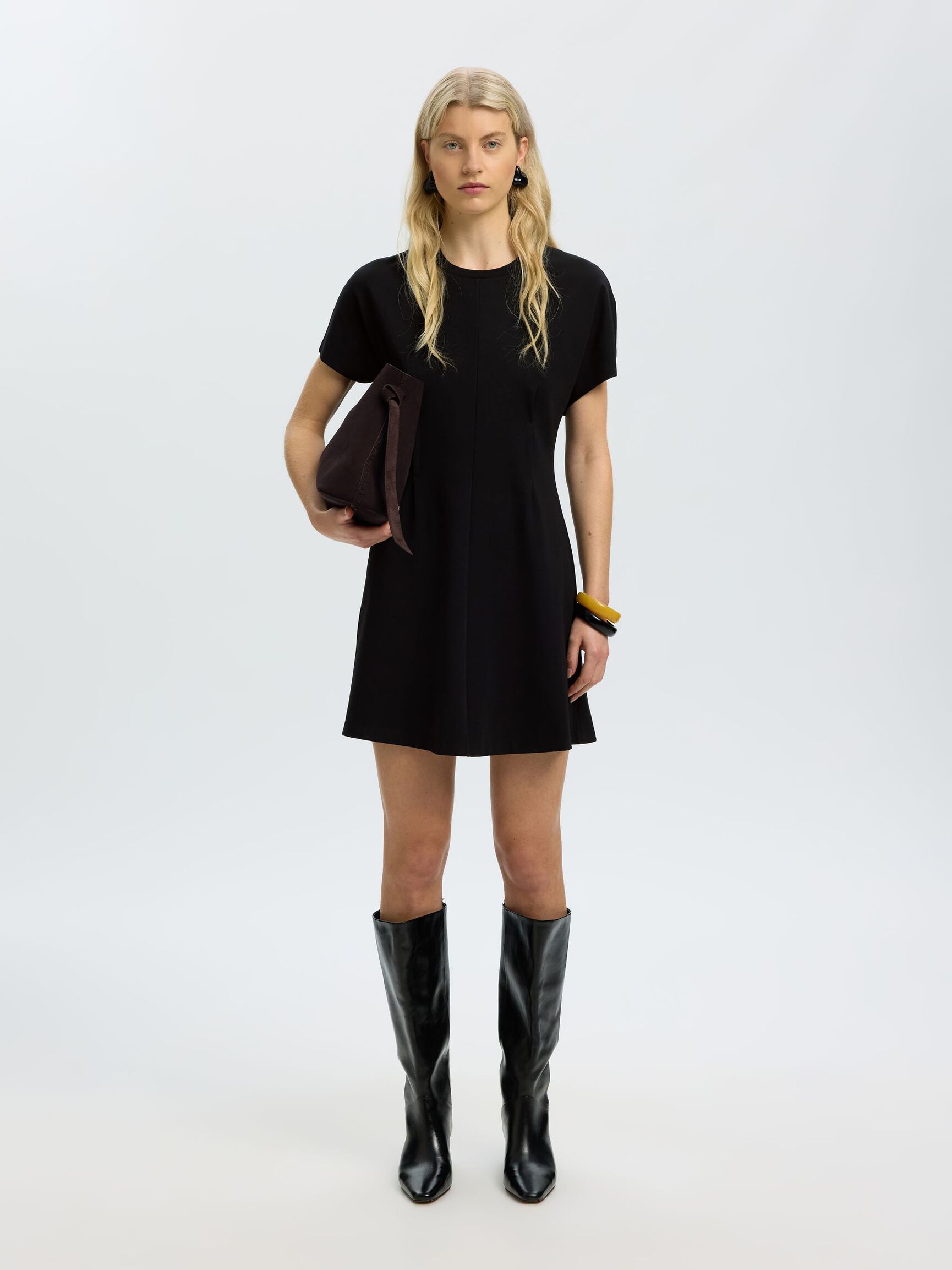 VISCOSE BLEND MINI DRESS, Black, highres