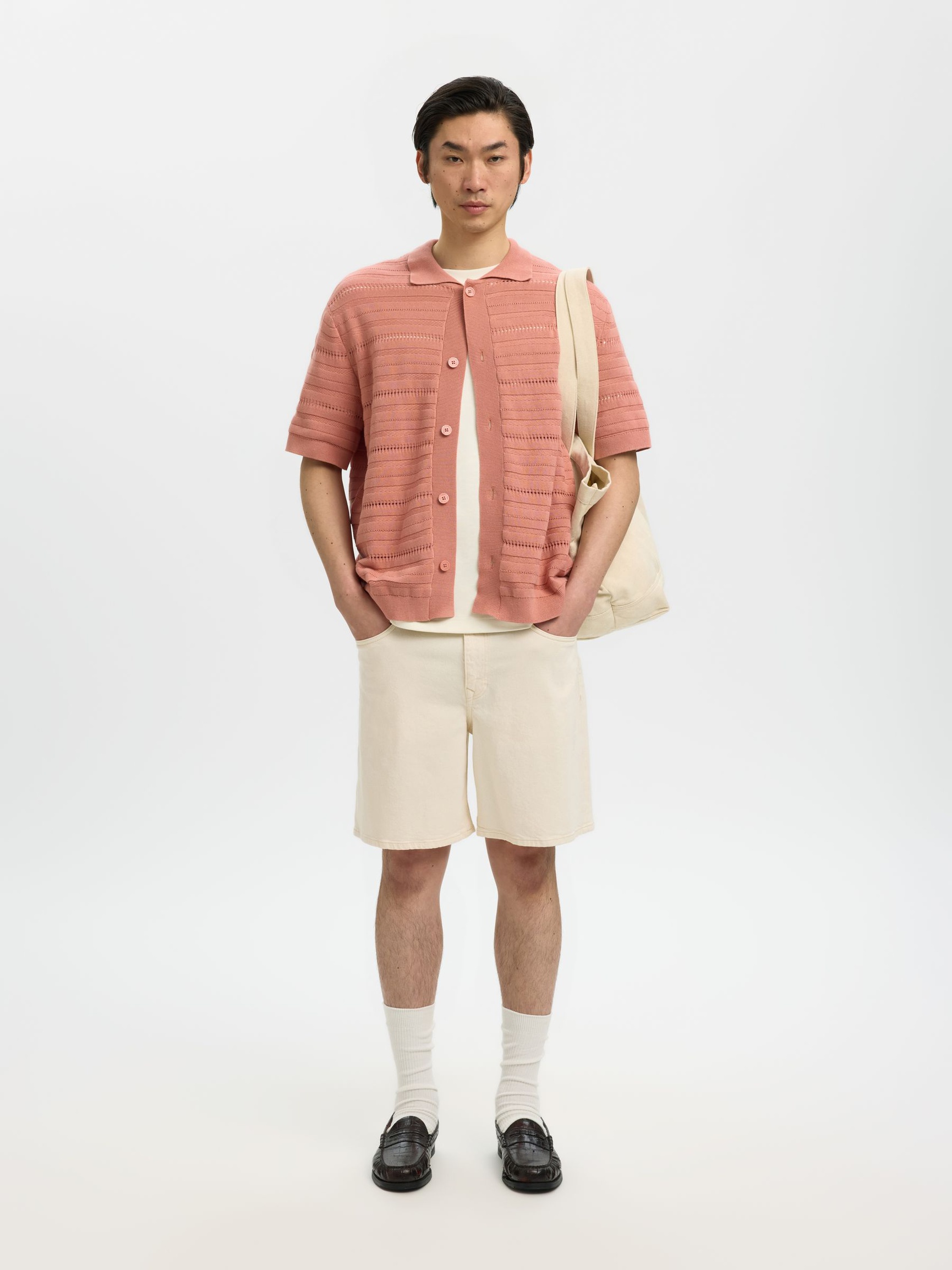 SHORT SLEEVED KNITTED POLO SHIRT, Rose Dawn, highres