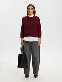 ALPACA BLEND KNITTED CARDIGAN, Tawny Port, highres