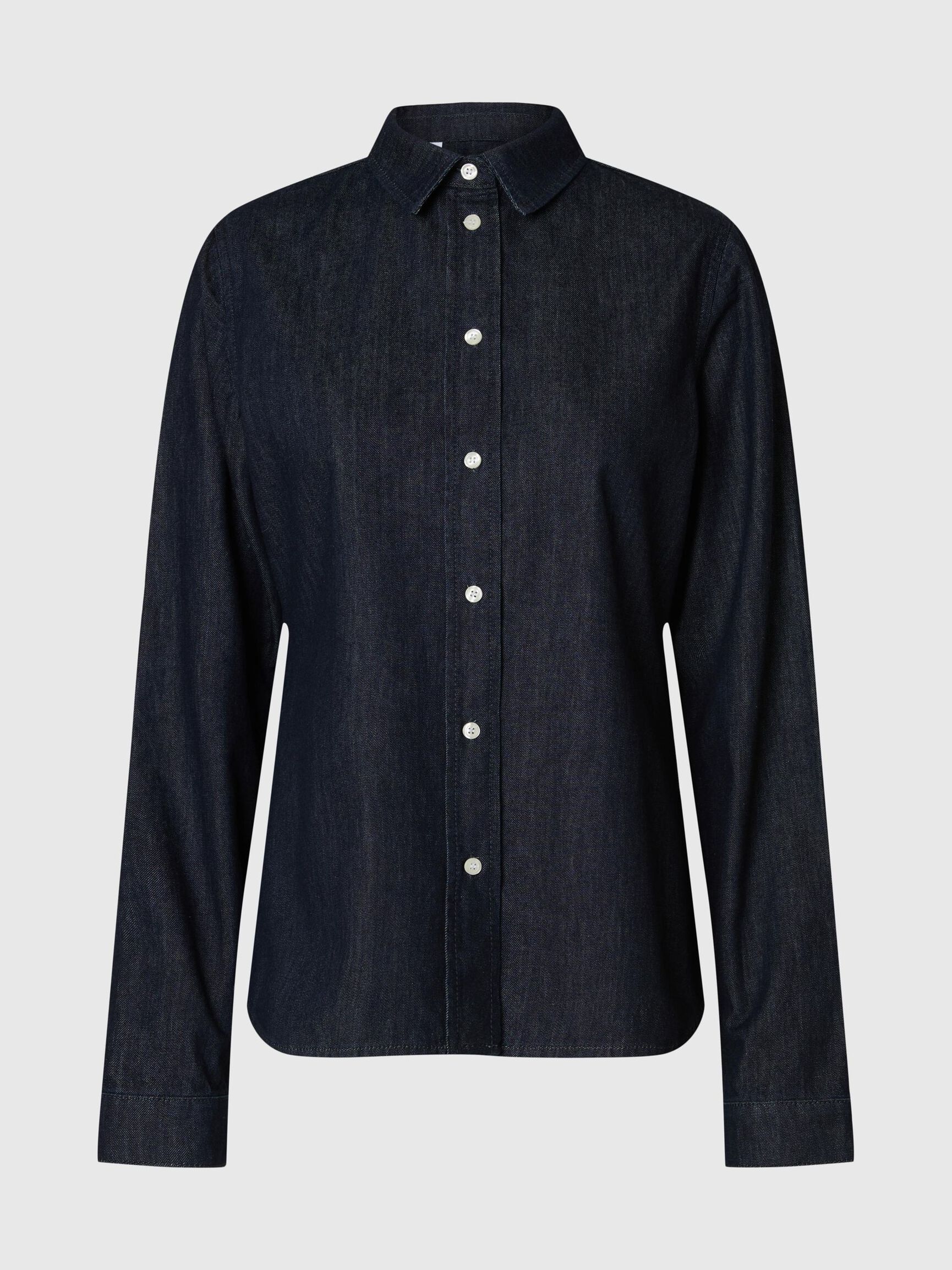 LONG SLEEVED FITTED DENIM SHIRT, Dark Blue Denim, highres