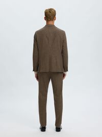 CHECKED WOOL BLEND TROUSERS, Medium Brown Melange, highres
