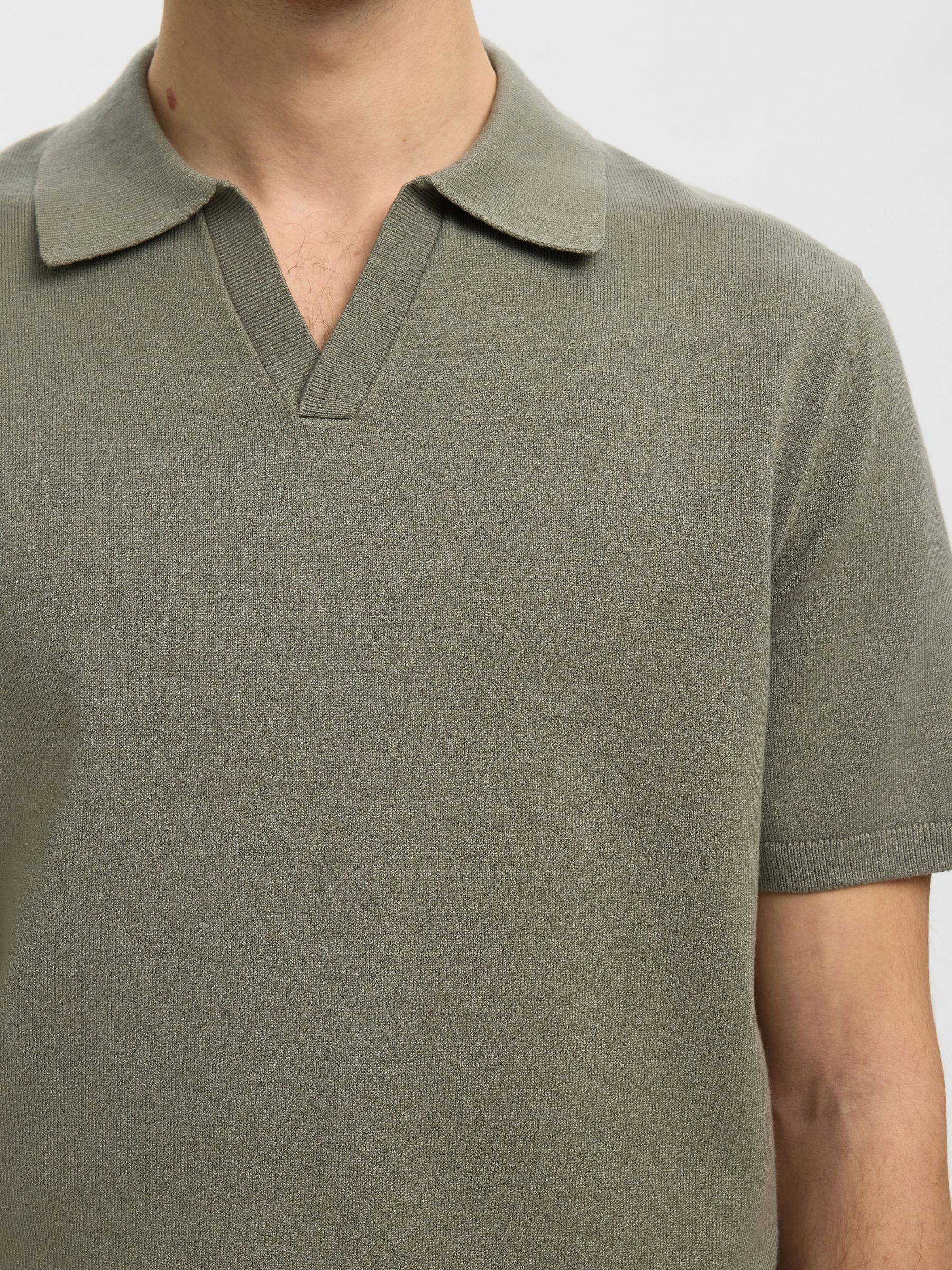KNITTED POLO SHIRT, Vetiver, highres