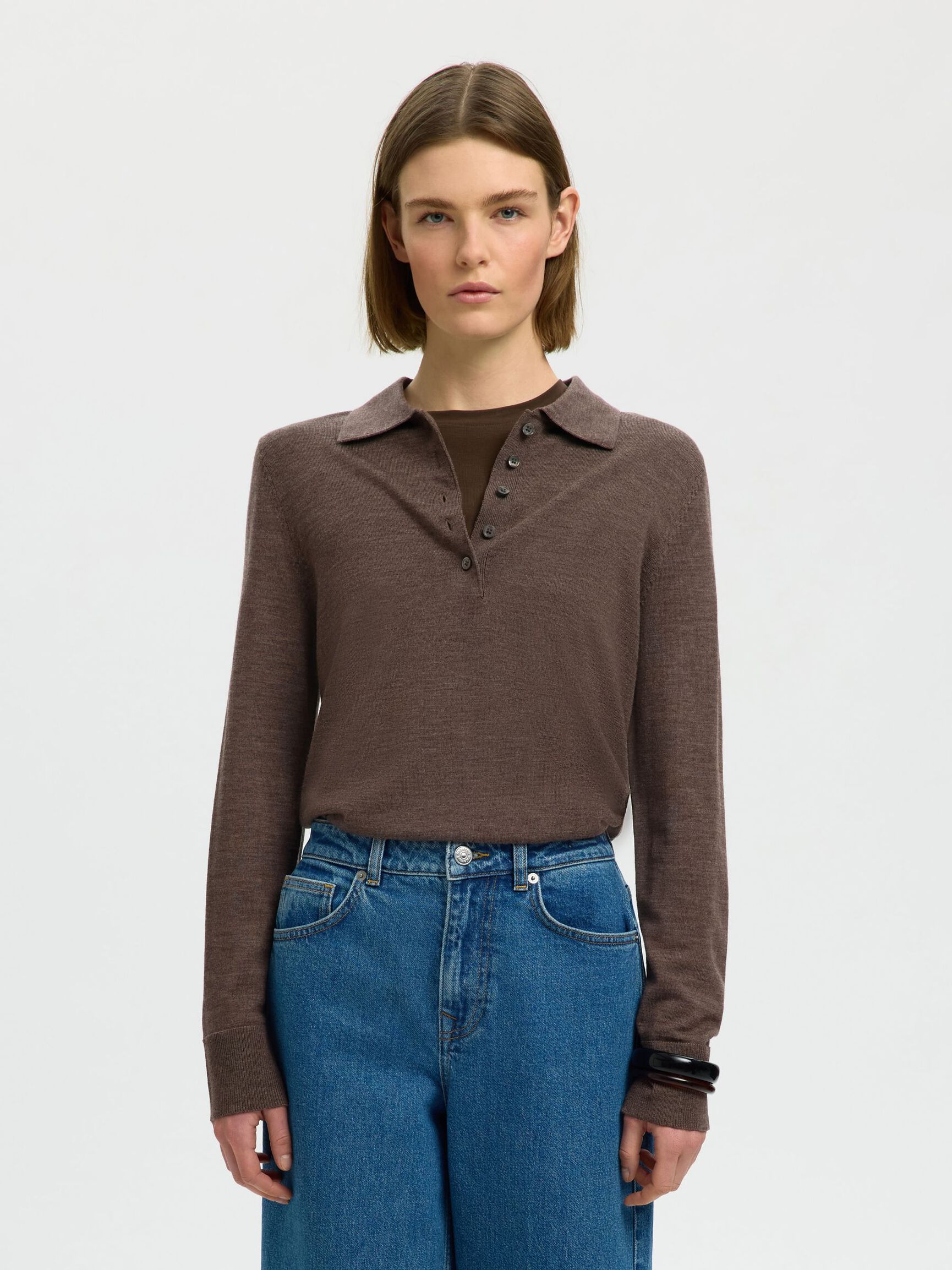 100% MERINOULD STRIKKET POLOSHIRT, Delicioso, highres