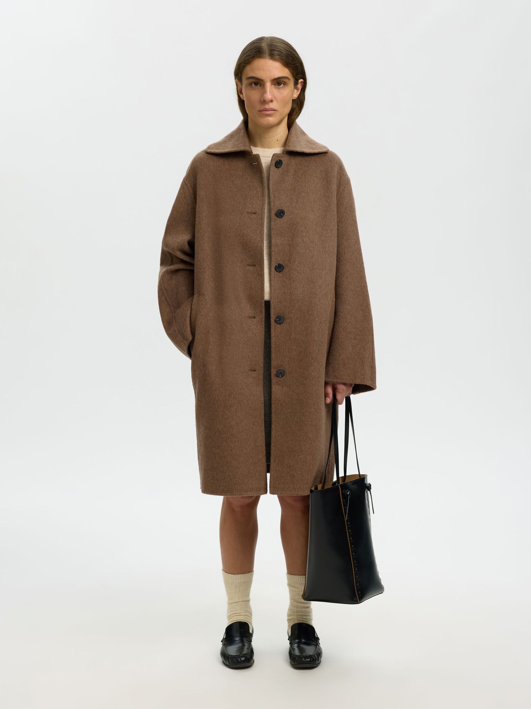 WOOL BLEND COAT, Chocolate Chip, highres