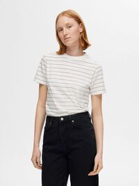 STRIPED COTTON T-SHIRT, Snow White, highres