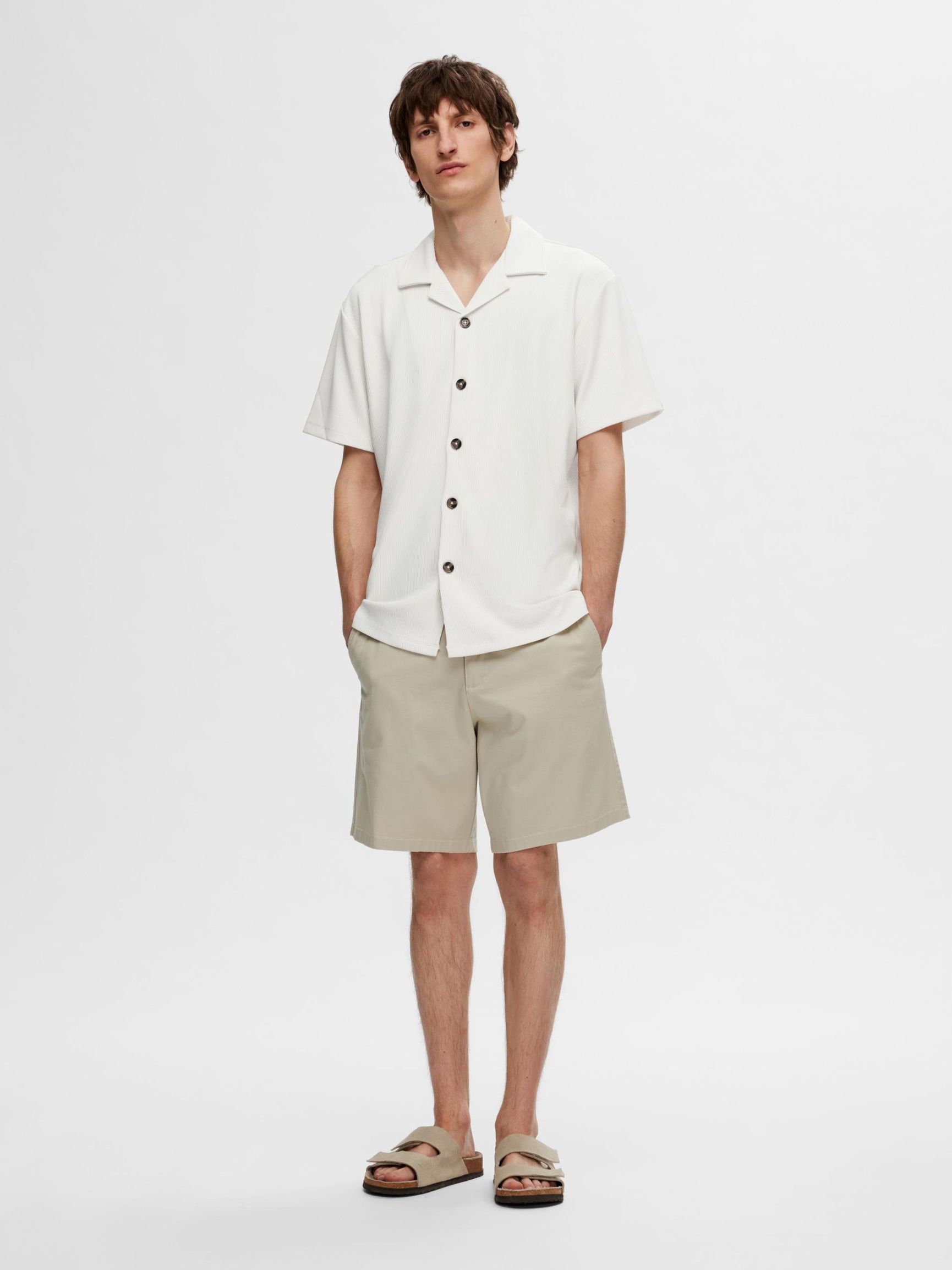RIBBED CUBAN COLLAR SHORT SLEEVED SHIRT, Egret, highres