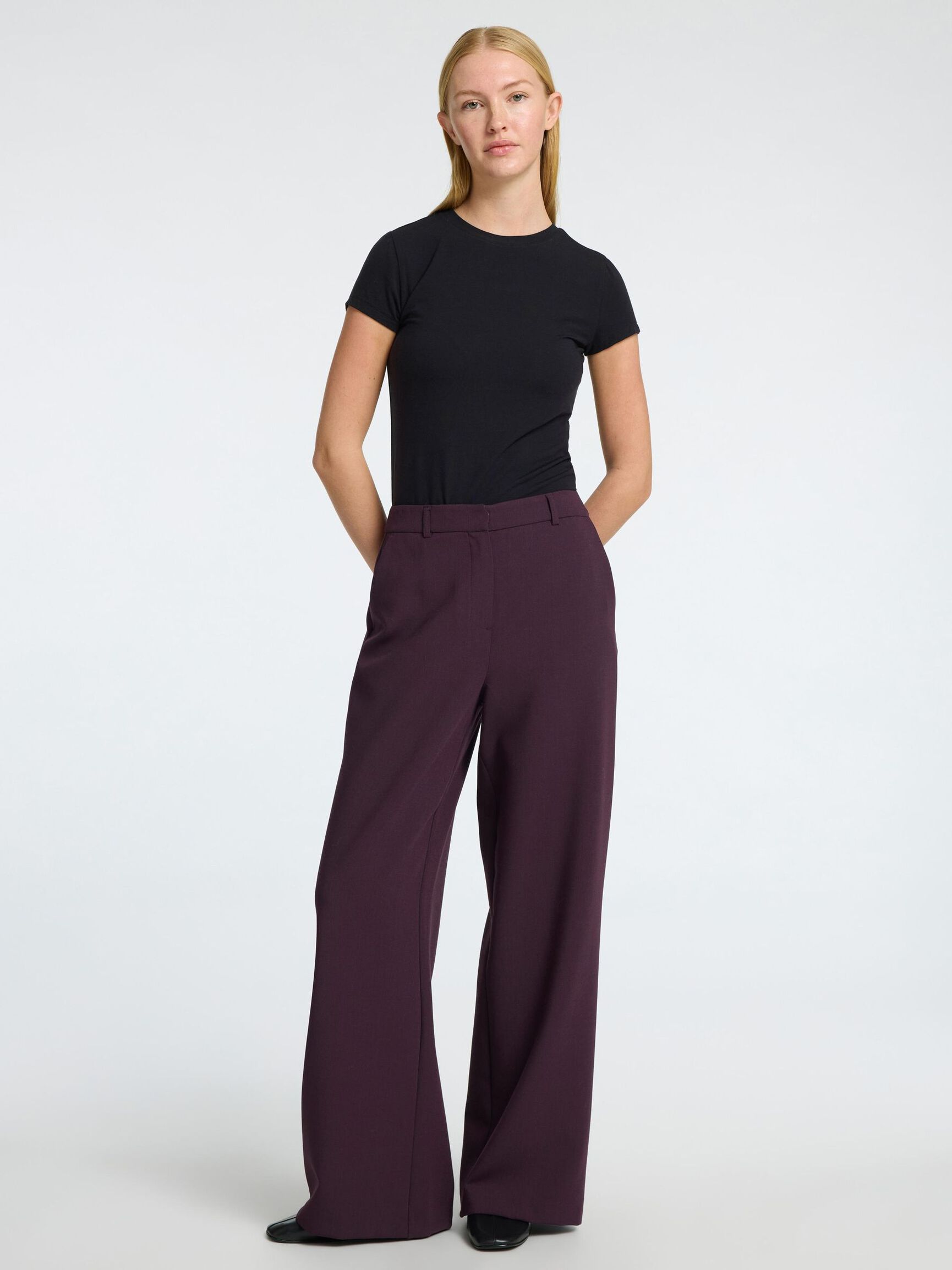 VISKOSEBLANDING BUKSER MED VIDE BEN, Plum Perfect, highres