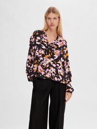 BEDRUKT SHIRT MET LANGE MOUWEN, Black, highres