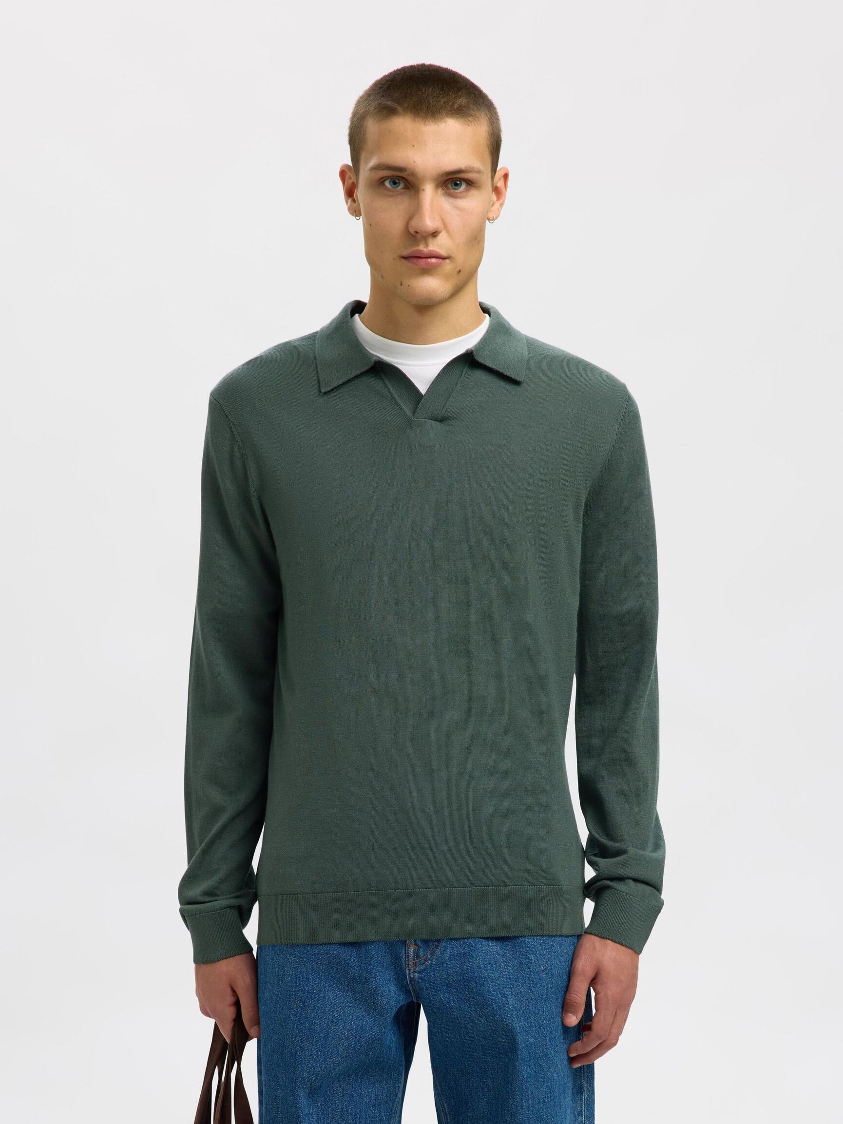 100% MERINO WOOL KNITTED POLO SHIRT, Deep Forest, highres