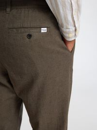 SLIM TAPERED LINEN BLEND TROUSERS, Forest Night, highres