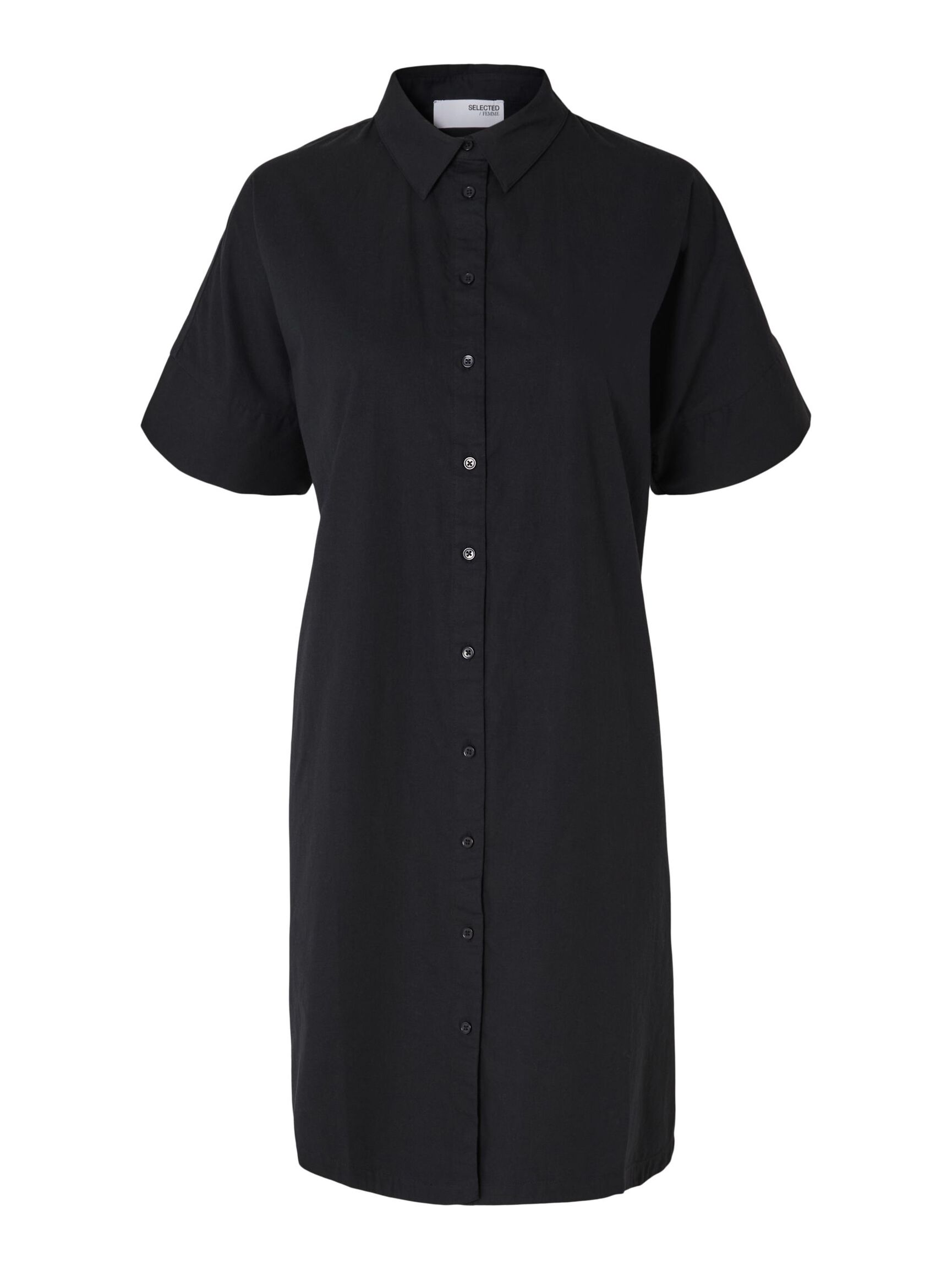 COTTON SHIRT DRESS, Black, highres