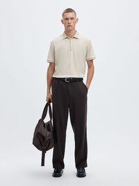 ZIPPER KNITTED POLO SHIRT, Oatmeal, highres