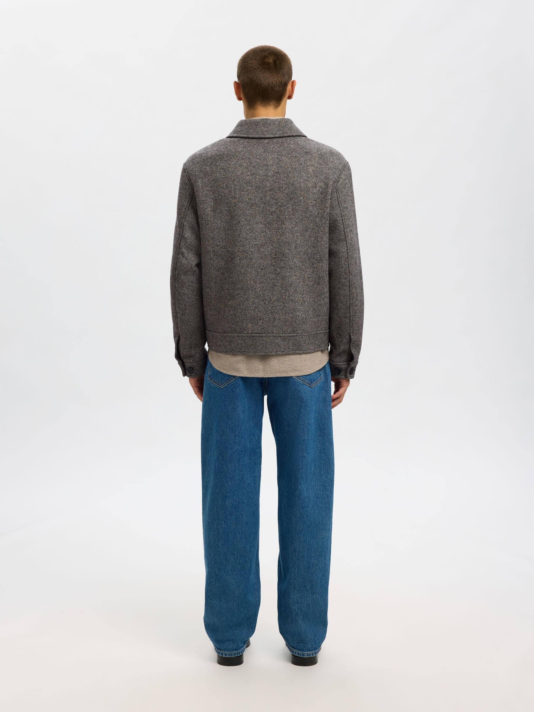 WOOL BLEND SHORT JACKET, Black, highres