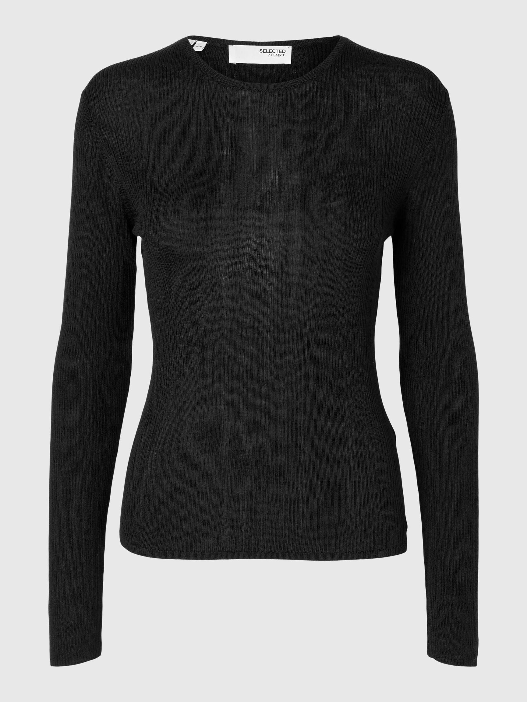 WOOL BLEND LONG SLEEVED TOP, Black, highres