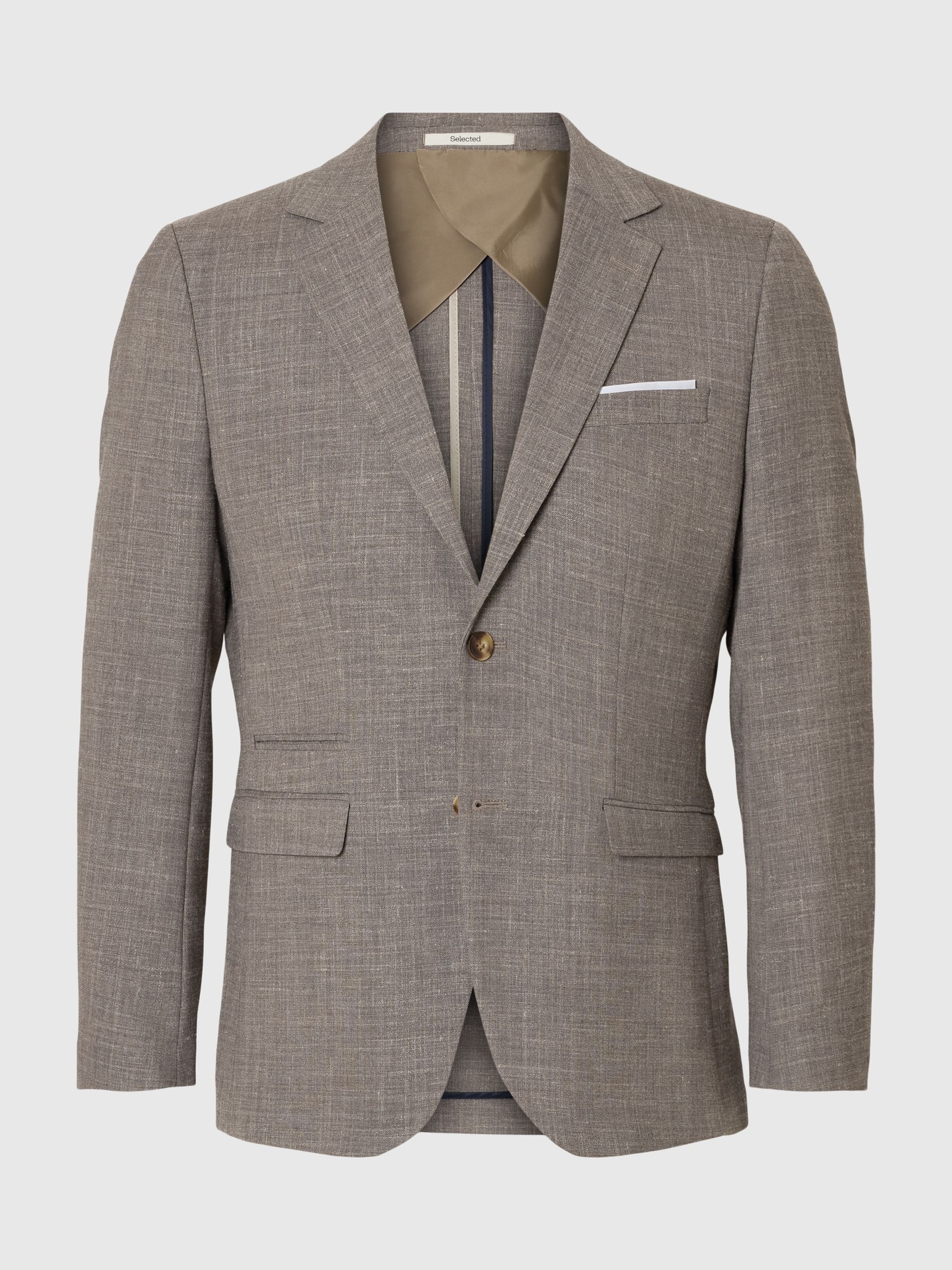 SLIM FIT EINREIHIGER BLAZER, Dark Sand Melange, highres