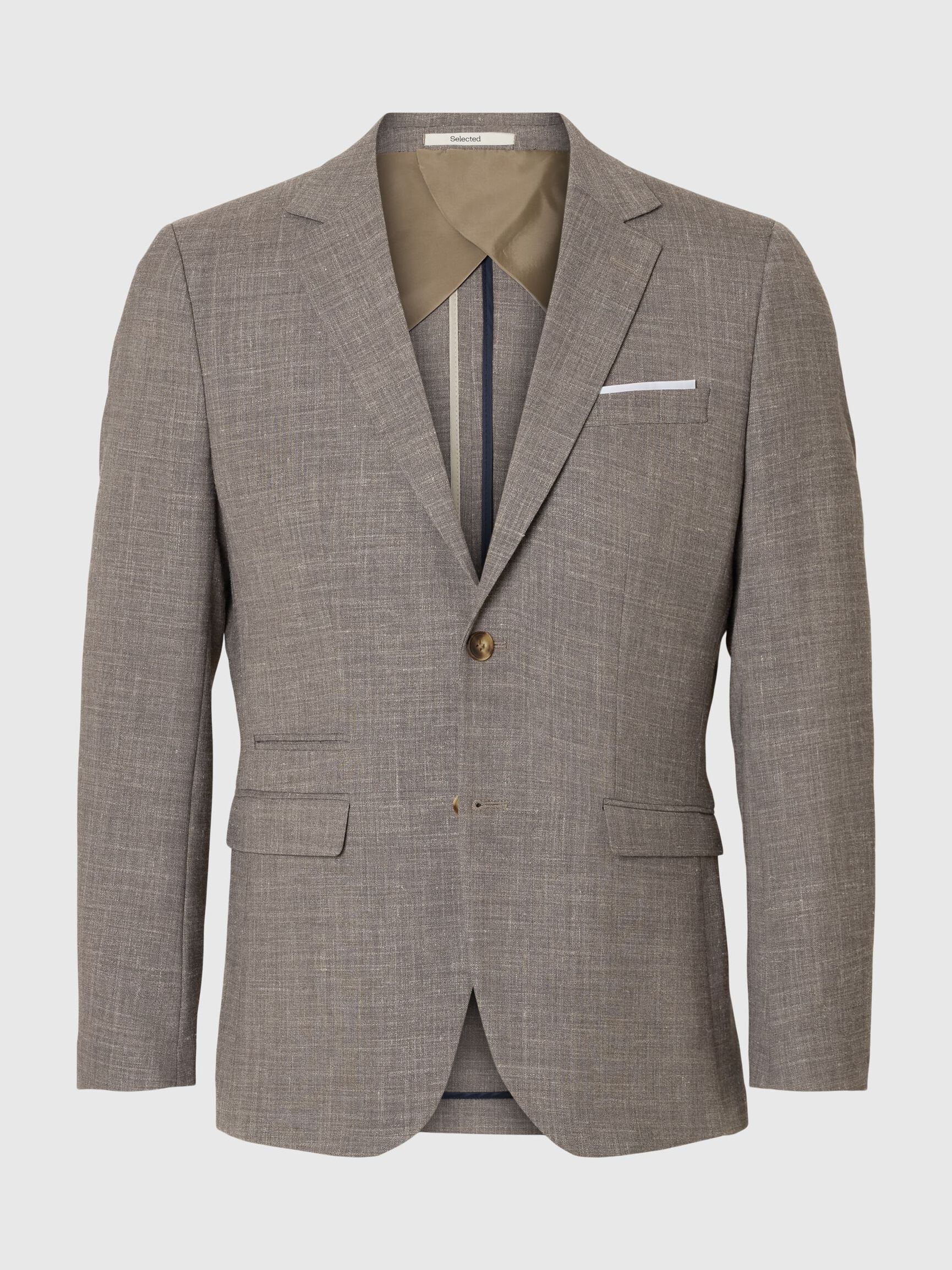 SLIM FIT SINGLE-BREASTED BLAZER, Dark Sand Melange, highres