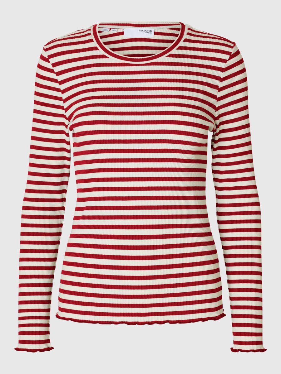 Selected GESTREEPT T-SHIRT MET LANGE MOUWEN, Equestrian Red, highres - 16078946_EquestrianRed_841417_001.jpg
