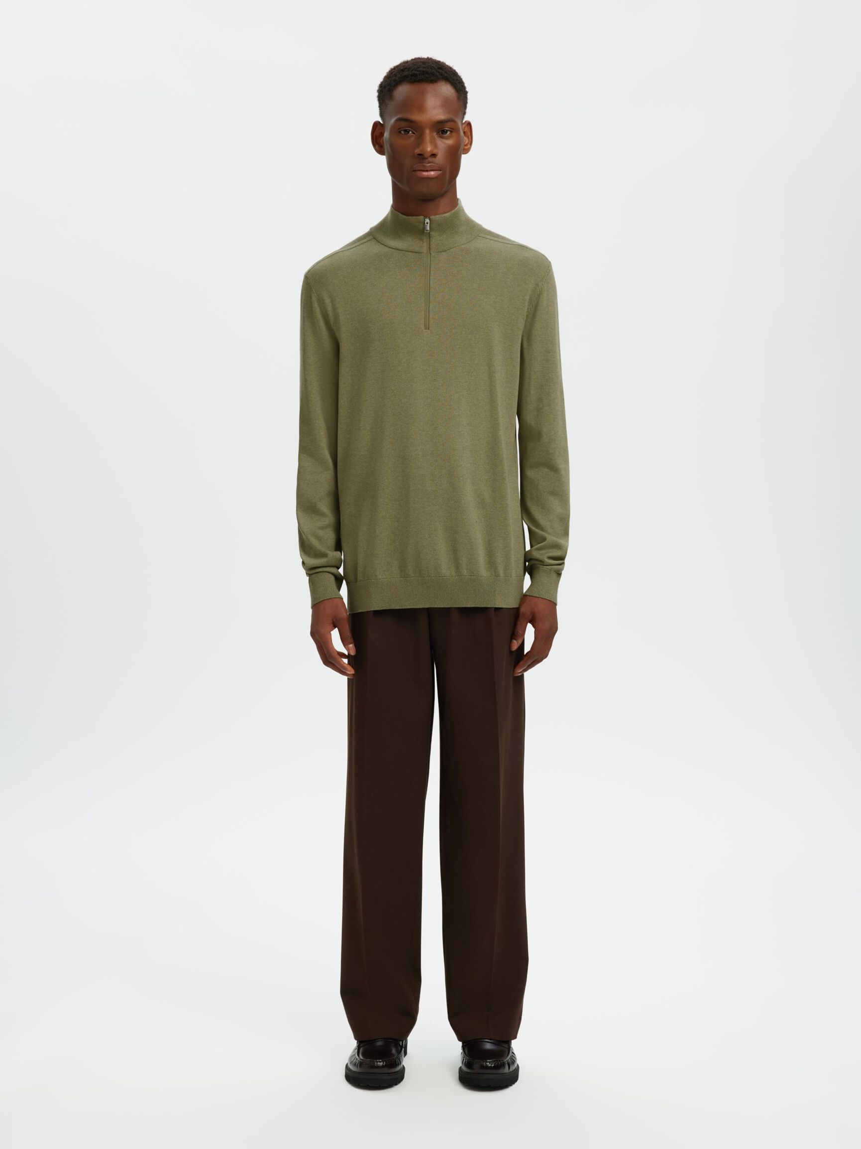 HALF-ZIP KNITTED JUMPER, Deep Lichen Green, highres