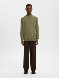HALF-ZIP KNITTED JUMPER, Deep Lichen Green, highres