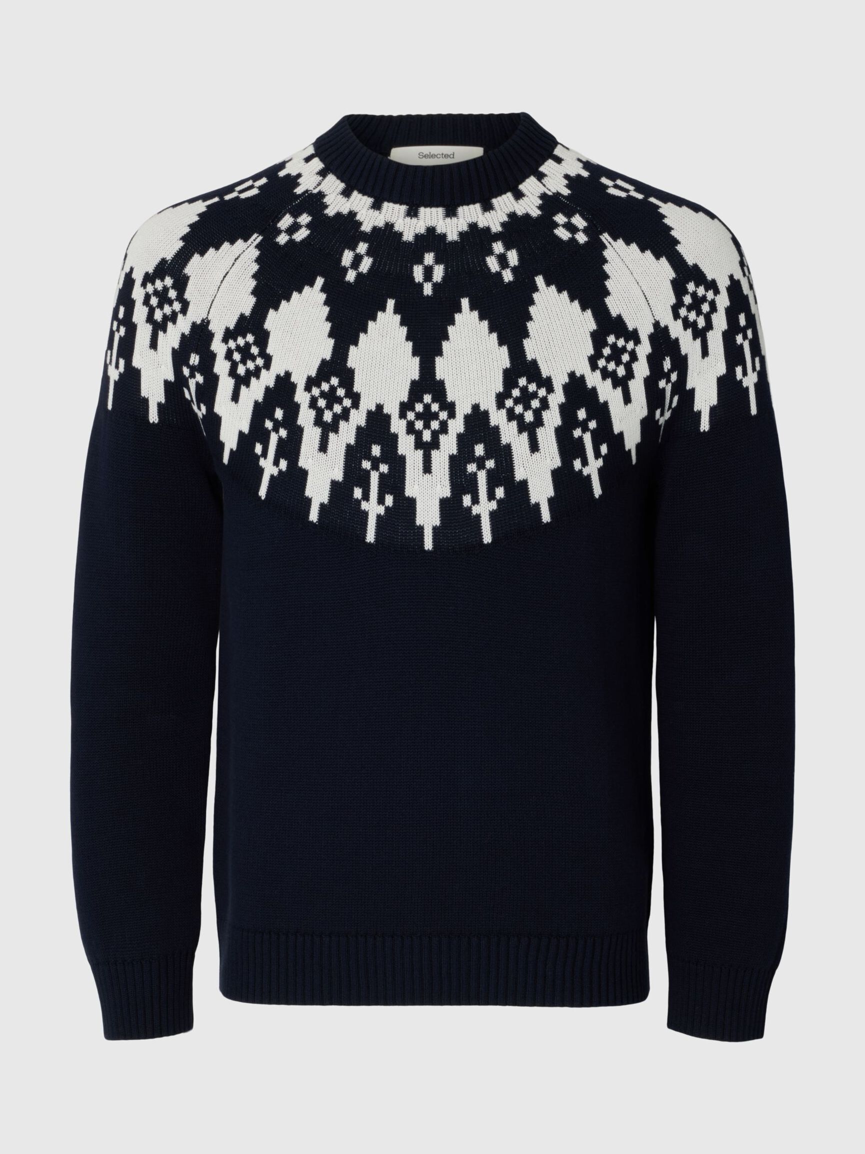 ORGANIC COTTON CREW NECK NORDIC JUMPER, Sky Captain, highres