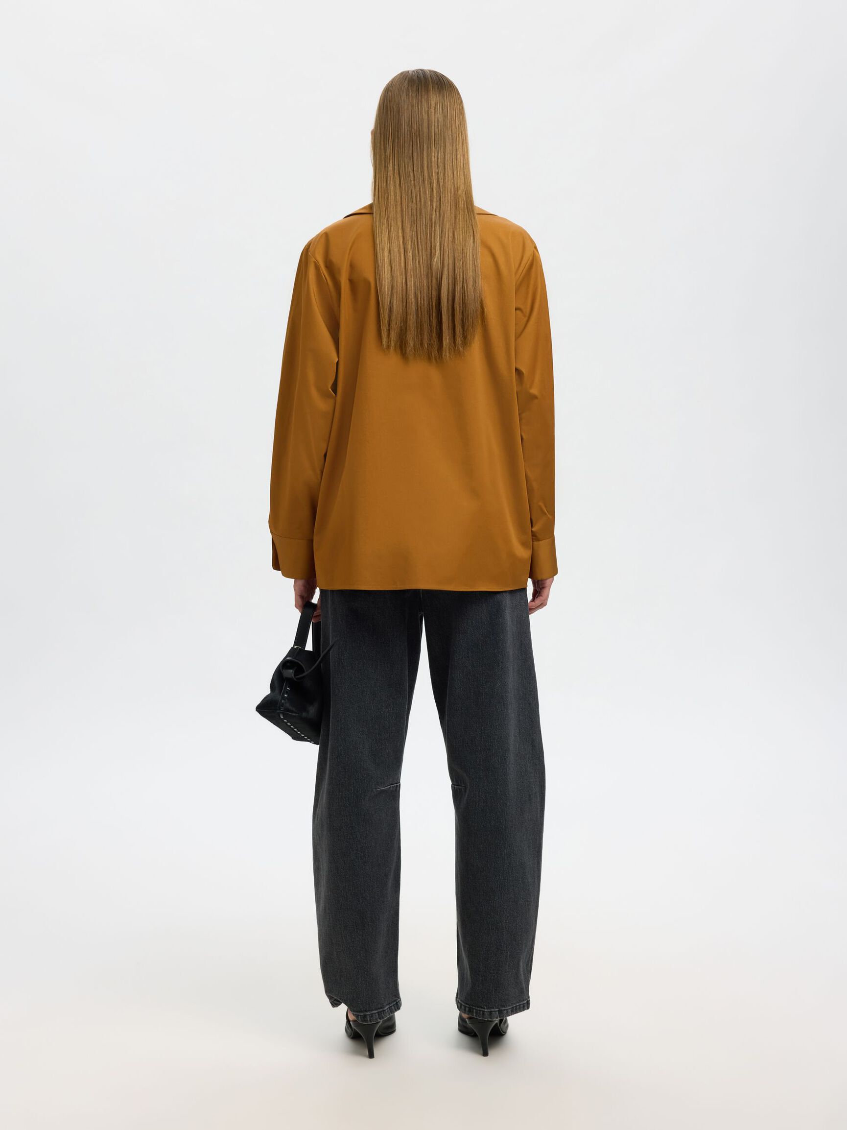 COTTON LONG SLEEVED SHIRT, Golden Brown, highres