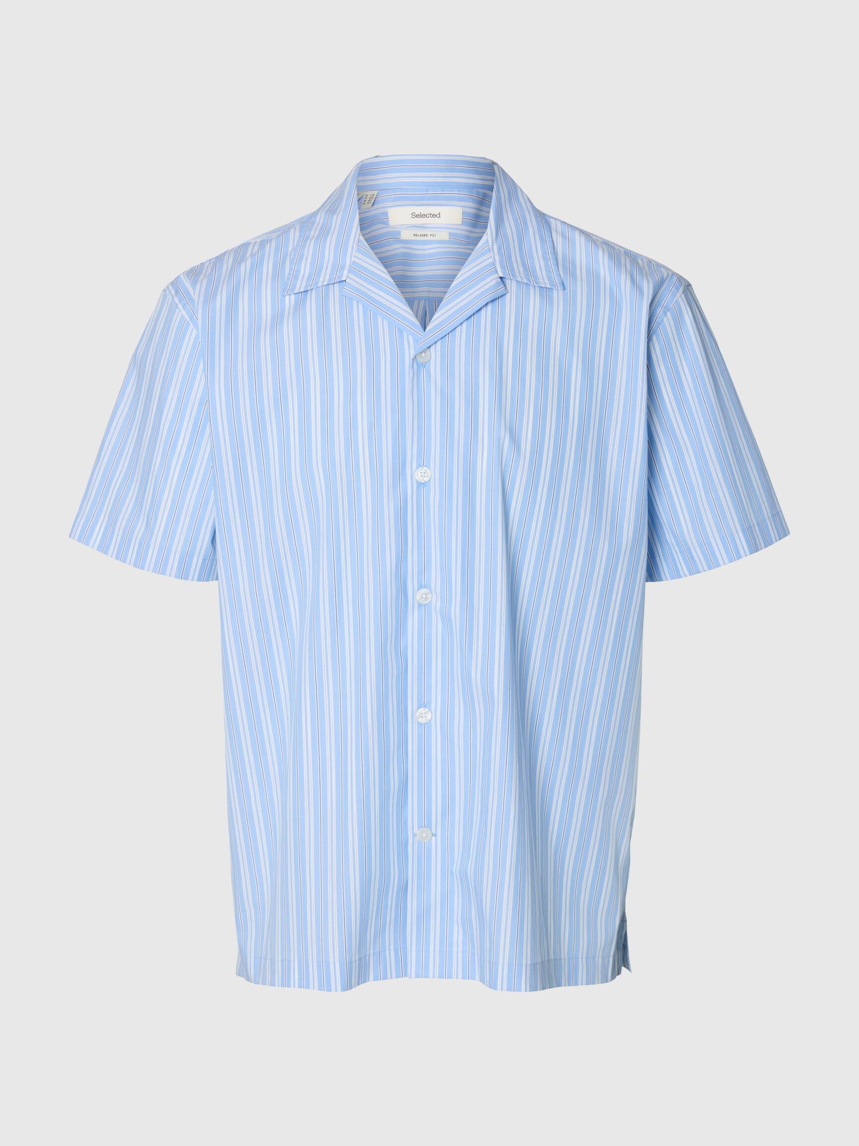 STRIPED SHORT SLEEVED SHIRT, Cashmere Blue, highres
