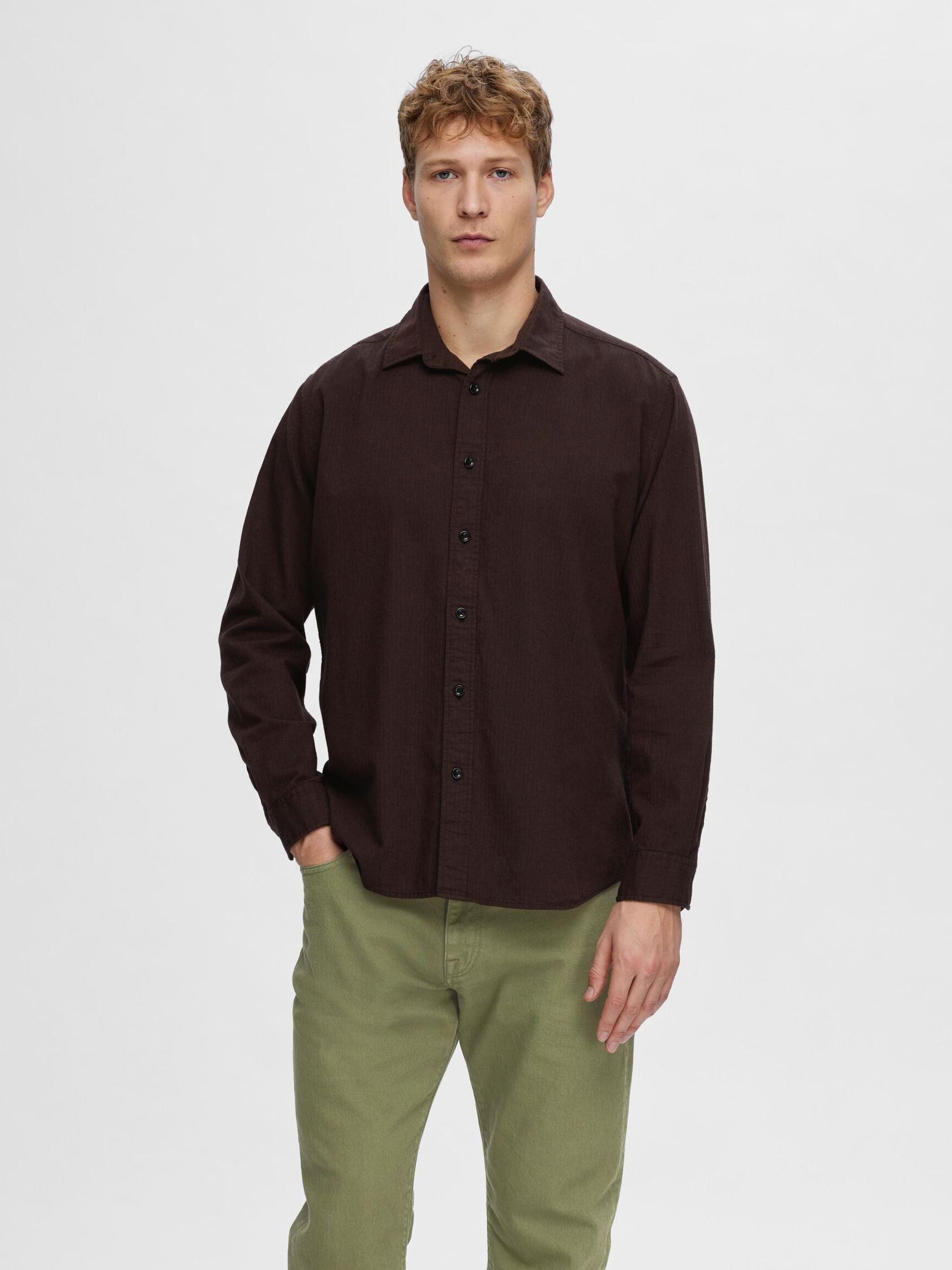 LONG-SLEEVED FLANNEL SHIRT, Chocolate Torte, highres