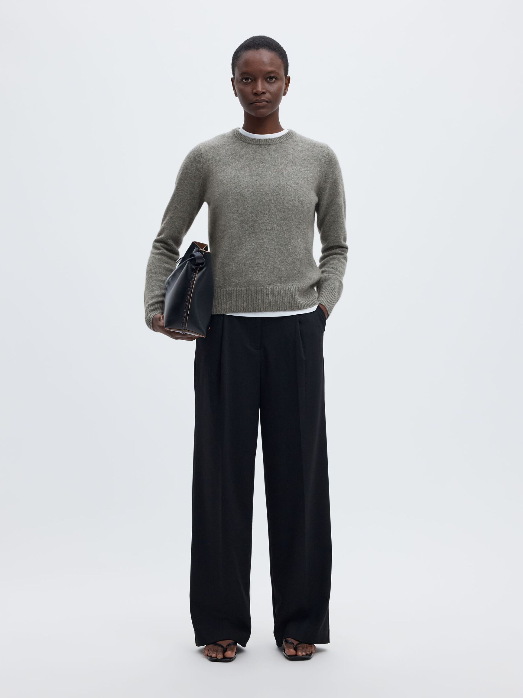 KASJMIR STRIKKET PULLOVER, Light Grey Melange, highres