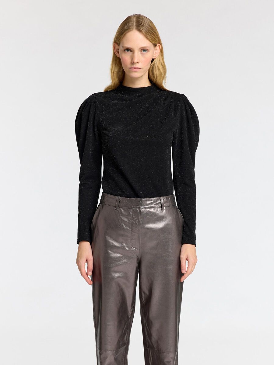 Selected DRAPED LONG SLEEVED TOP, Black, highres - 16097308_Black_003.jpg