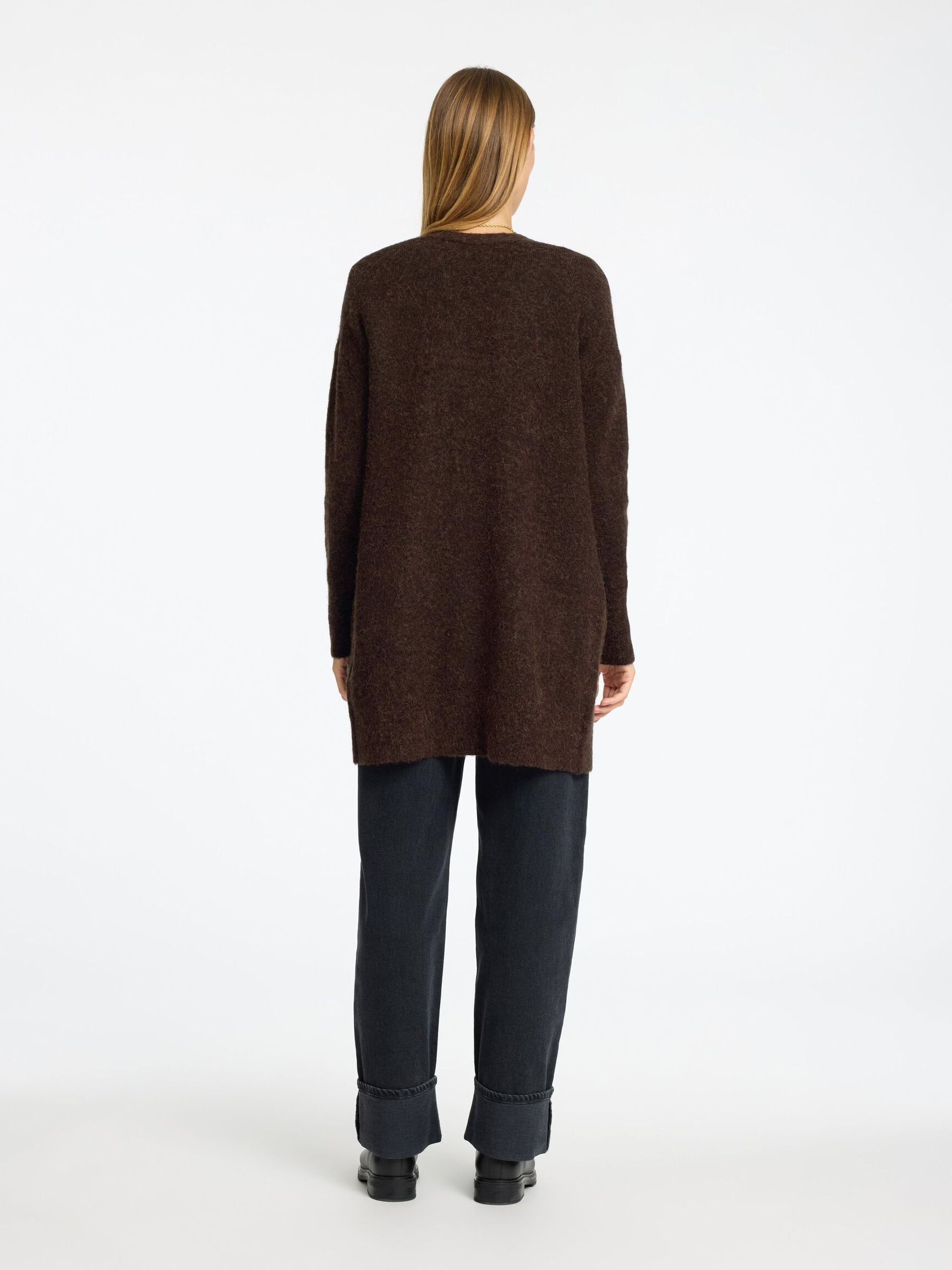 LANGE STRICKJACKE, Coffee Bean, highres