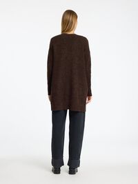 LONG KNITTED CARDIGAN, Coffee Bean, highres
