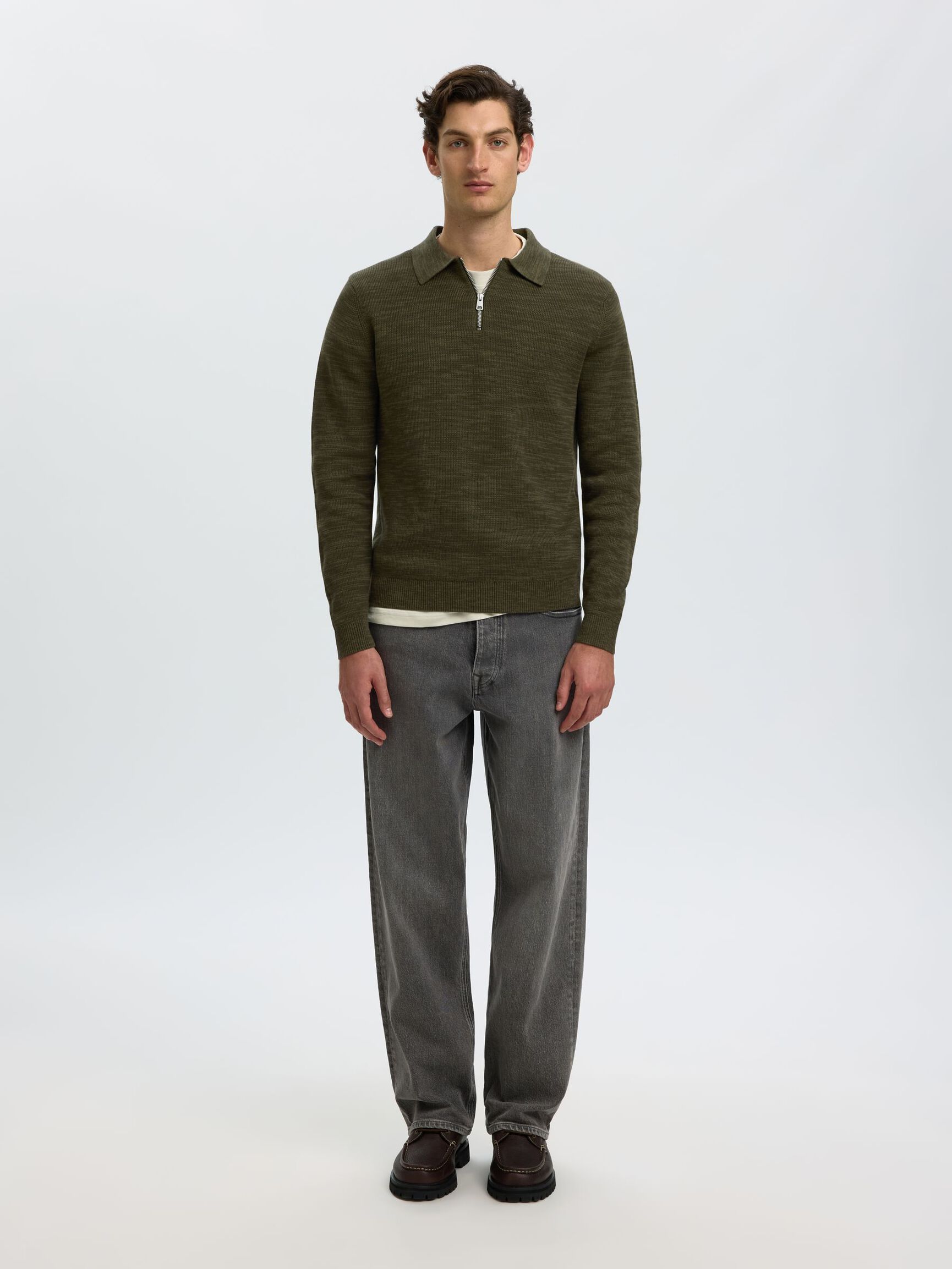 LONG SLEEVED HALF-ZIP JUMPER, Forest Night, highres
