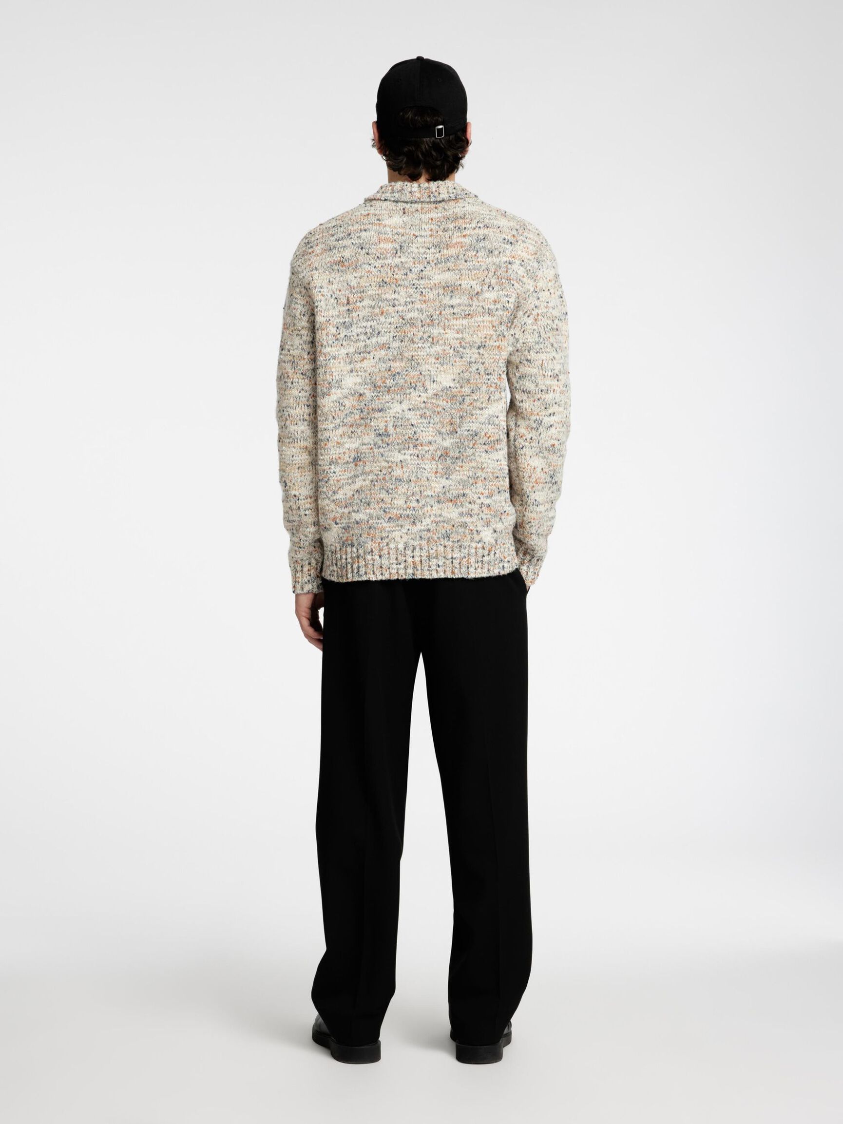 WOOL BLEND POLO JUMPER, Tofu, highres