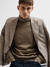 LONG-SLEEVED ROLL NECK PULLOVER, Teak, highres