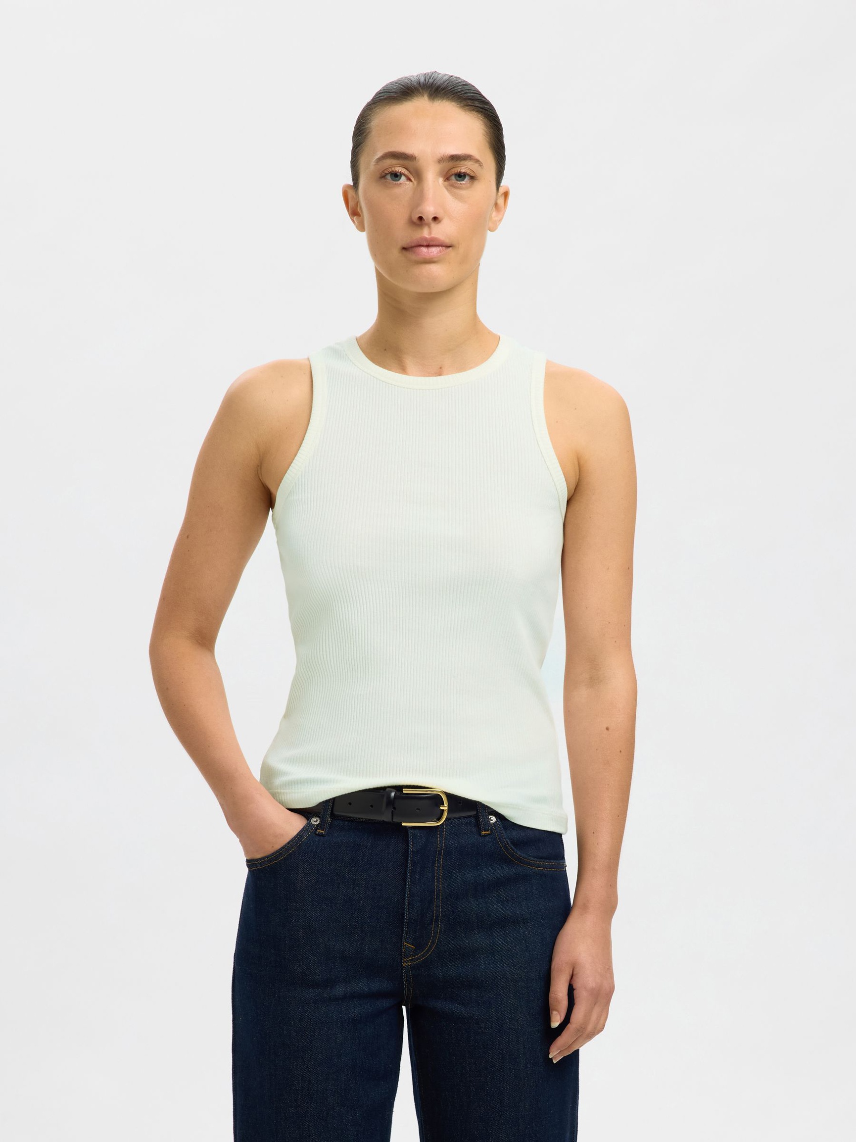 RIBBED TANK TOP, Snow White, highres
