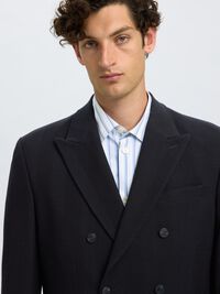 WOOL DOUBLE-BREASTED BLAZER, Dark Navy, highres