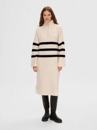 STRIPED WOOL BLEND MIDI DRESS, Birch, highres
