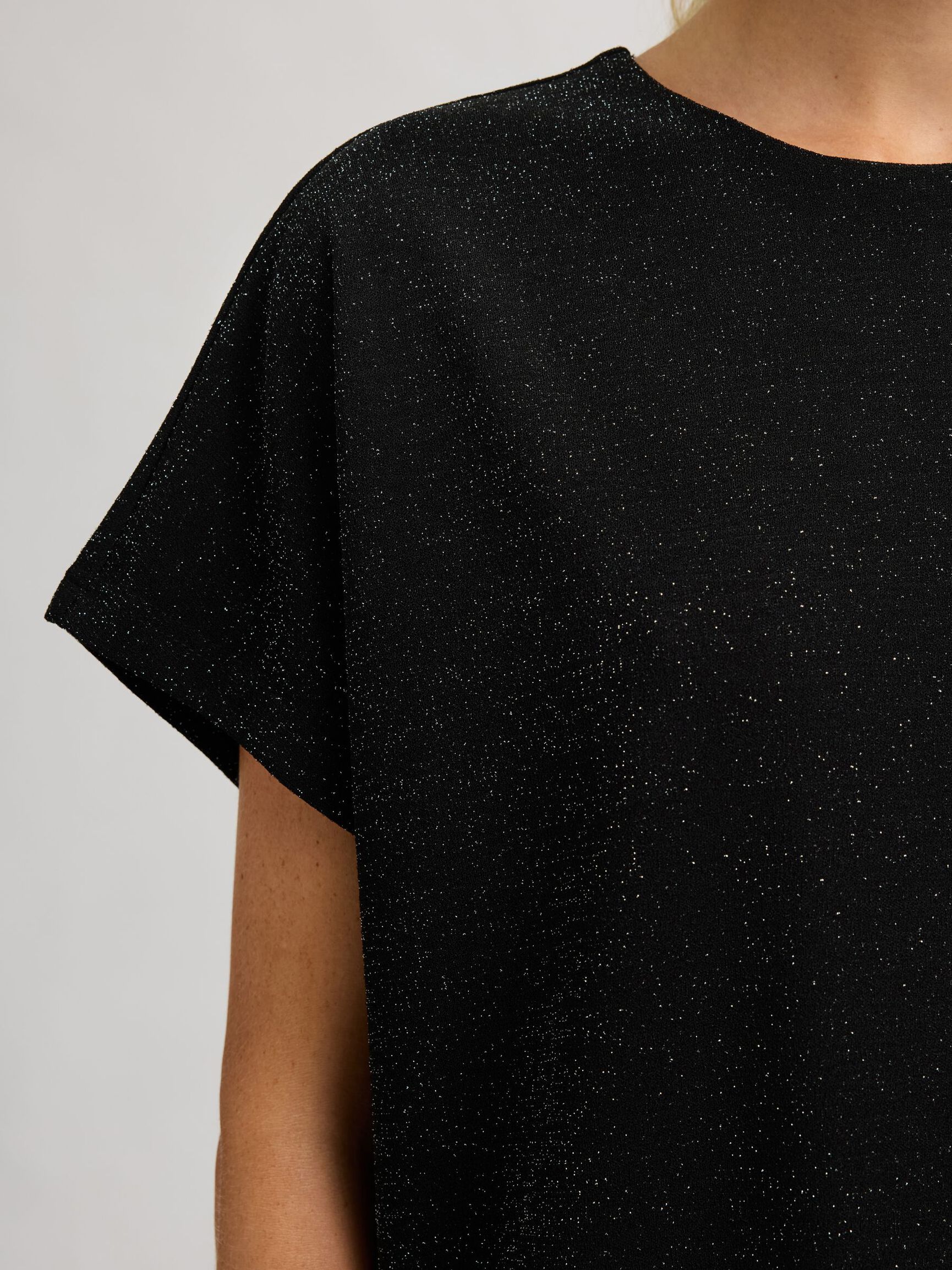 METALLIC GLITTER MIDI-JURK, Black, highres