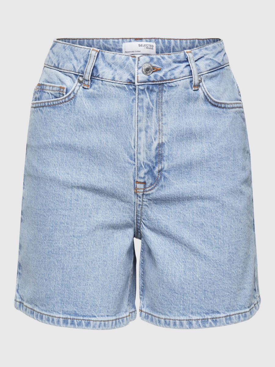 Selected HIGH-WAISTED DENIM SHORTS, Light Blue Denim, highres - 16089481_LightBlueDenim_001.jpg