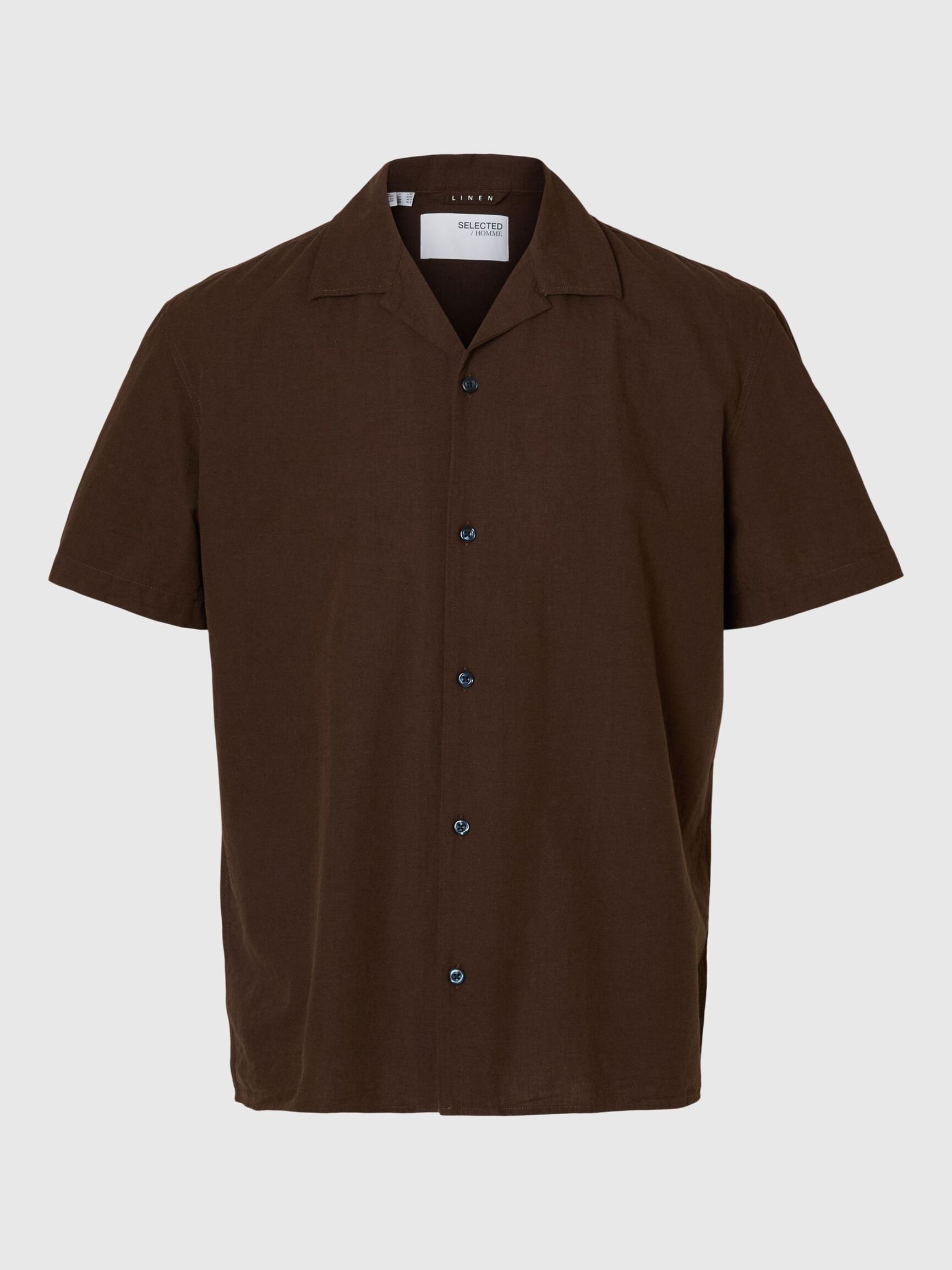 LIN MÉLANGÉ CHEMISE À MANCHES COURTES, Coffee Bean, highres