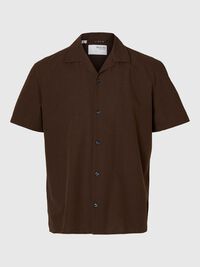 LIN MÉLANGÉ CHEMISE À MANCHES COURTES, Coffee Bean, highres