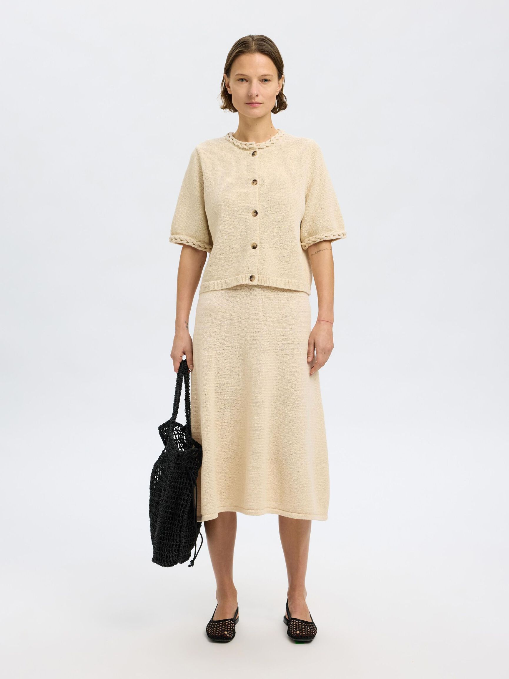 COTTON BLEND KNITTED SKIRT, Birch, highres