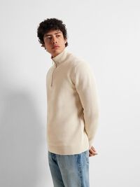 HALVE RITSSLUITING SWEATER, Oatmeal, highres