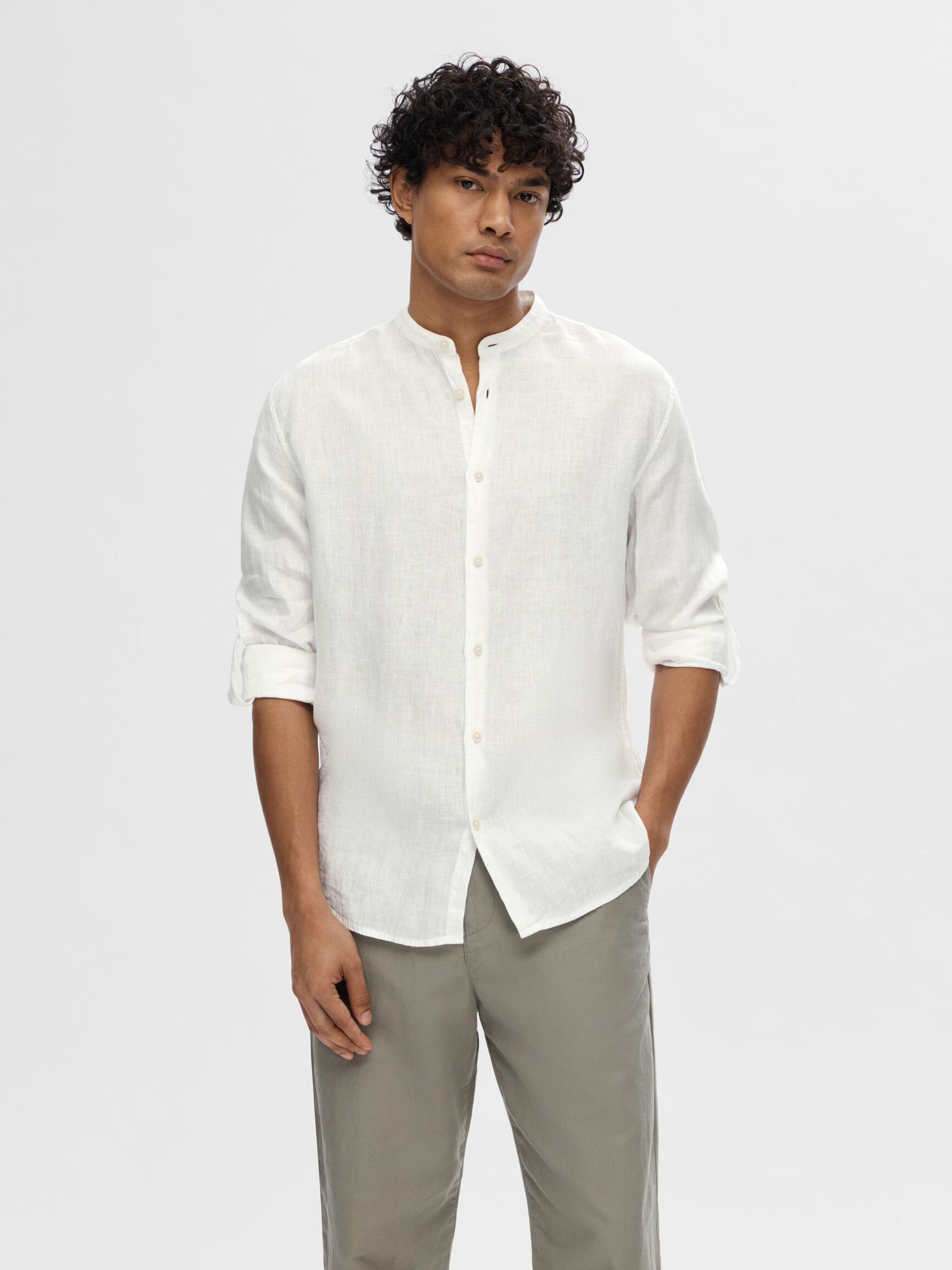 100% LINEN LONG SLEEVED SHIRT, Bright White, highres