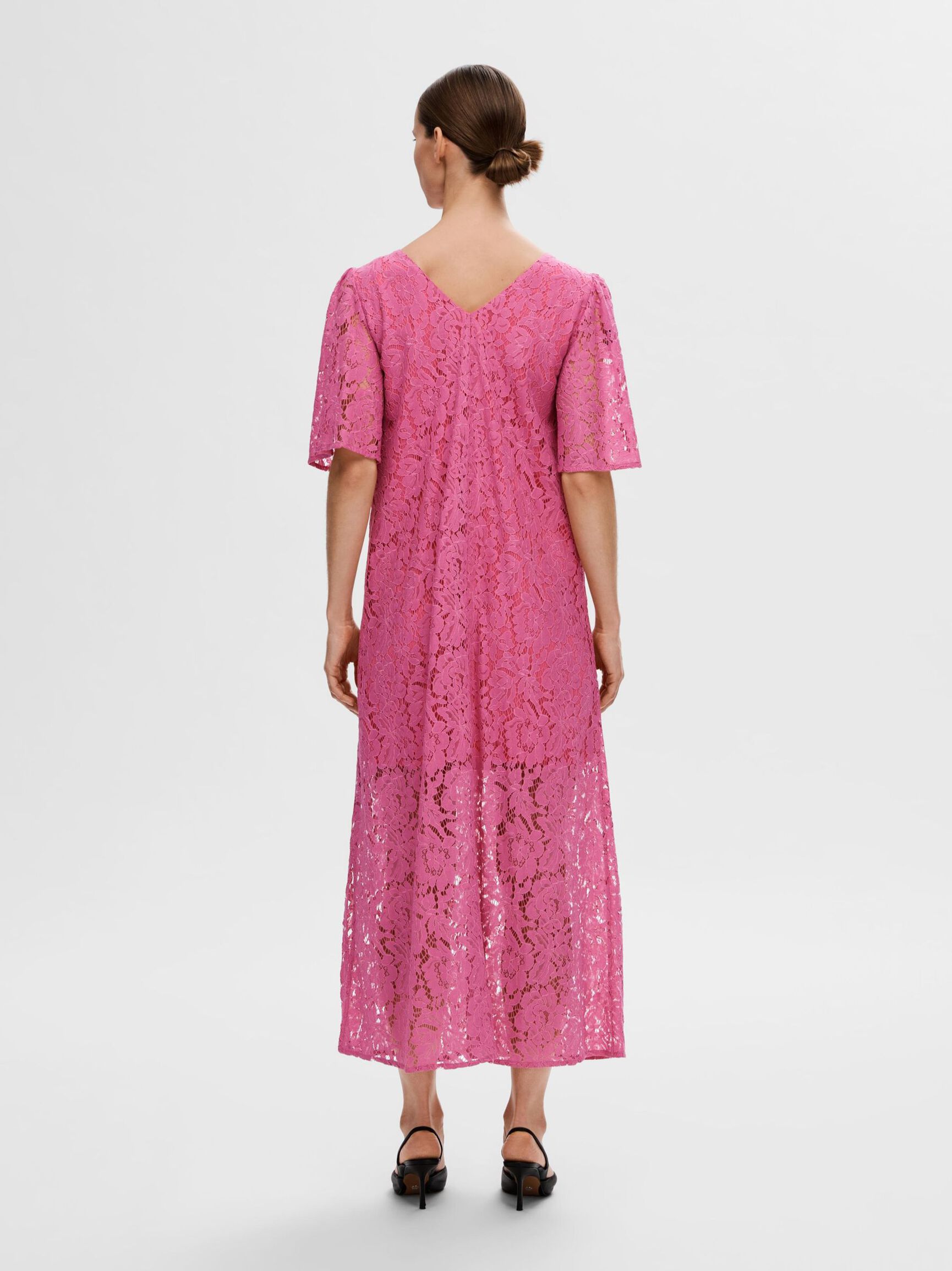 FLORAL LACE MIDI DRESS, Phlox Pink, highres