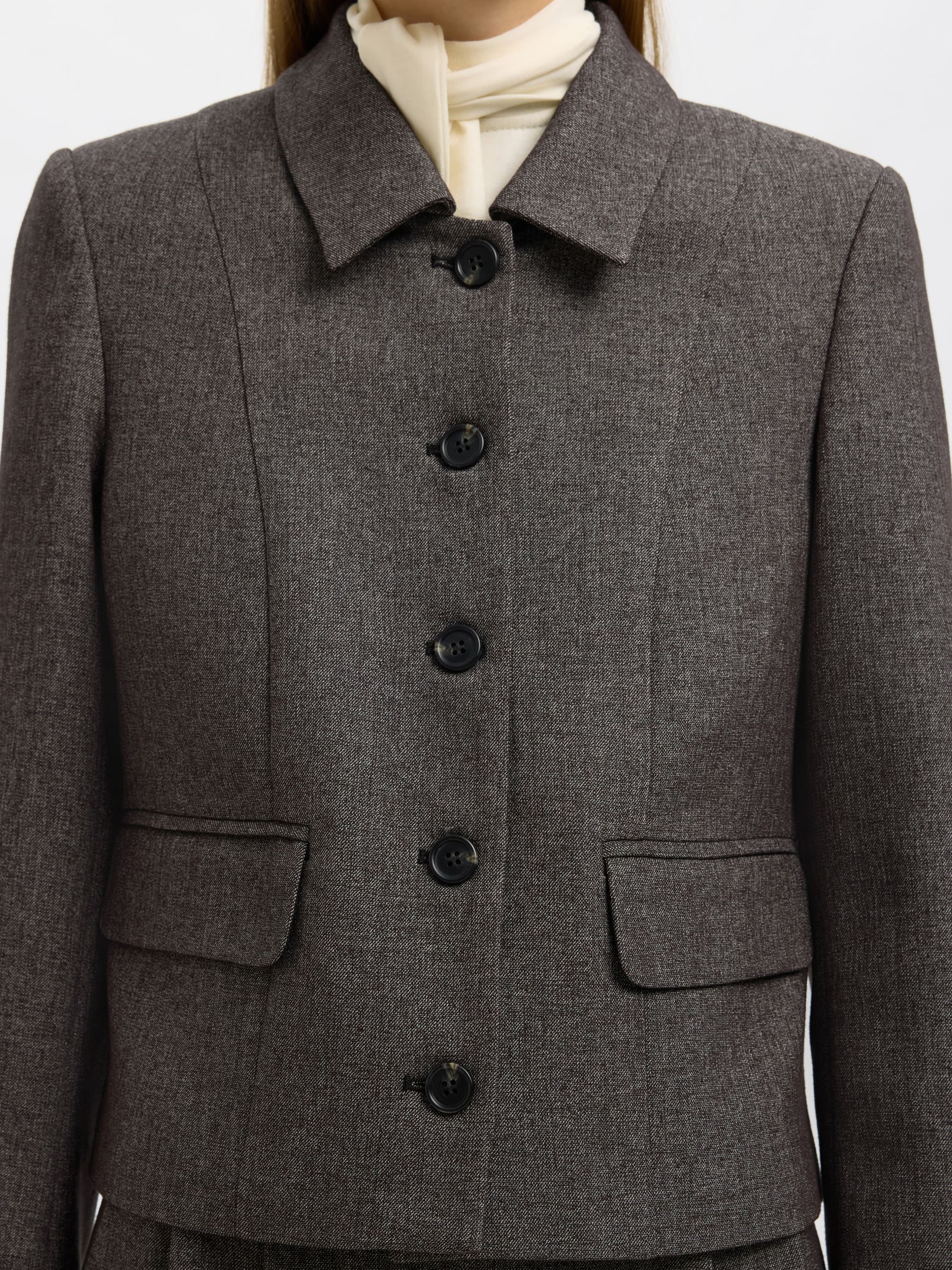 CROPPED BLAZER MED FIGURNÆR PASSFORM, Black, highres