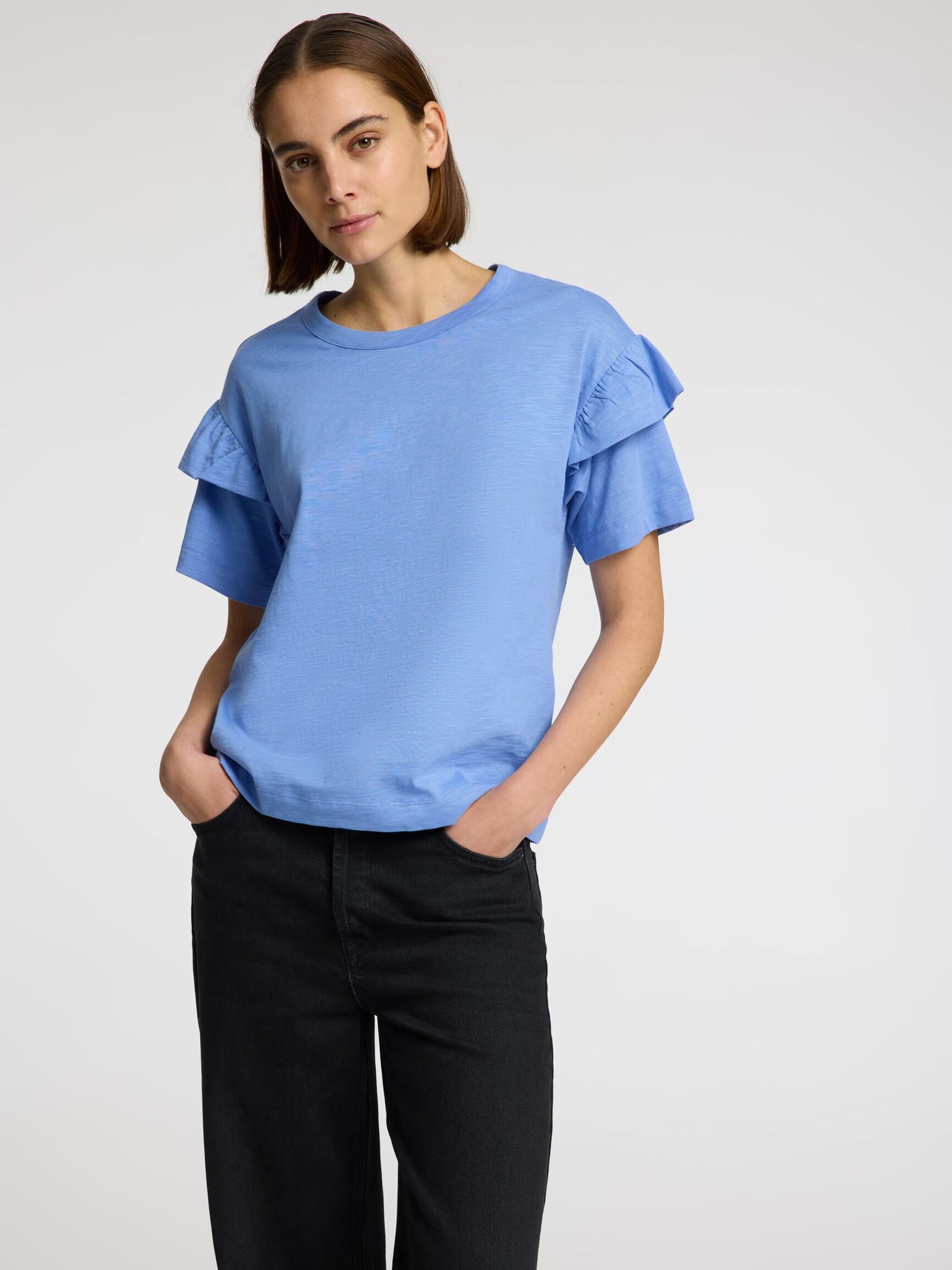 BOMULDSFLÆSER T-SHIRT, Cornflower Blue, highres