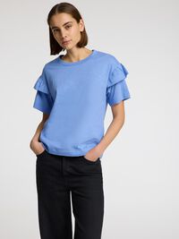 COTTON RUFFLE  T-SHIRT, Cornflower Blue, highres