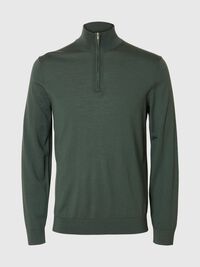 100 % MERINOULL GENSER MED HALV GLIDELÅS, Deep Forest, highres