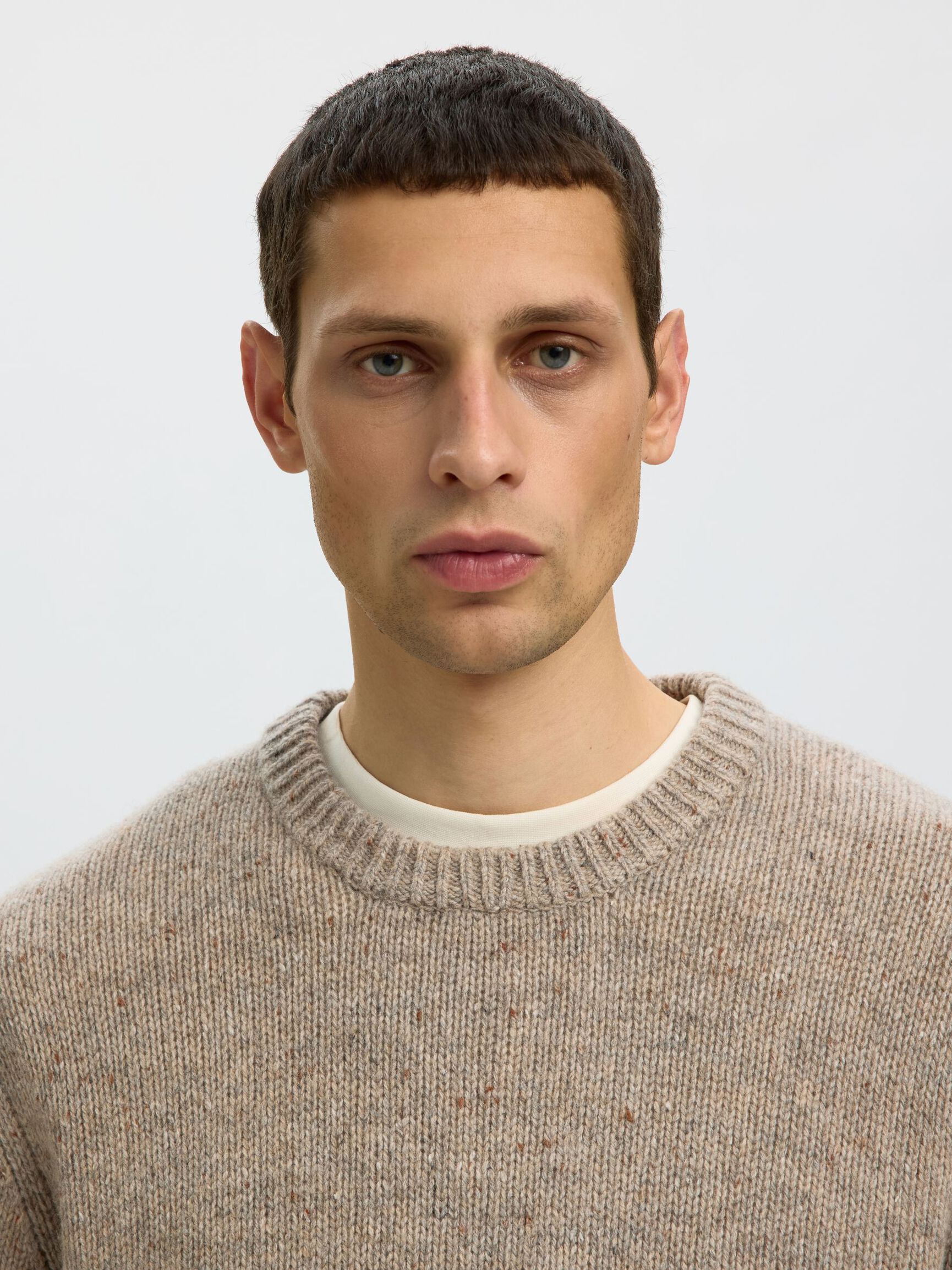 WOOL BLEND RELAXED FIT JUMPER, Oatmeal, highres